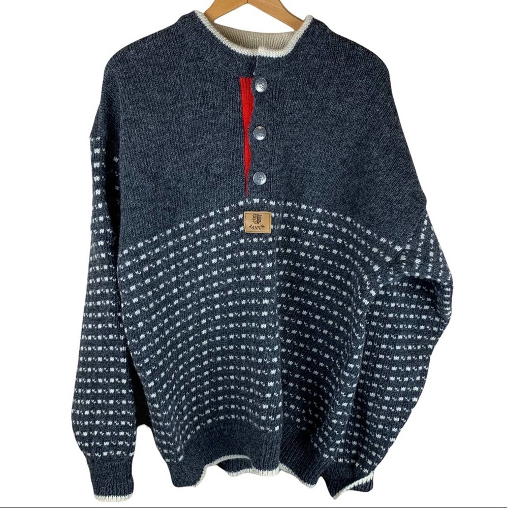 Janus of Norway Vintage Charcoal Gray Wool Blend Collared Warm Sweater
